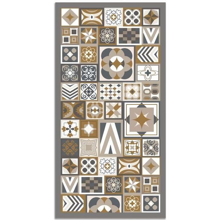 Tapis Vinyle - Panorama - Carreaux de Ciments - Orange - 80x200 cm - Intérieur