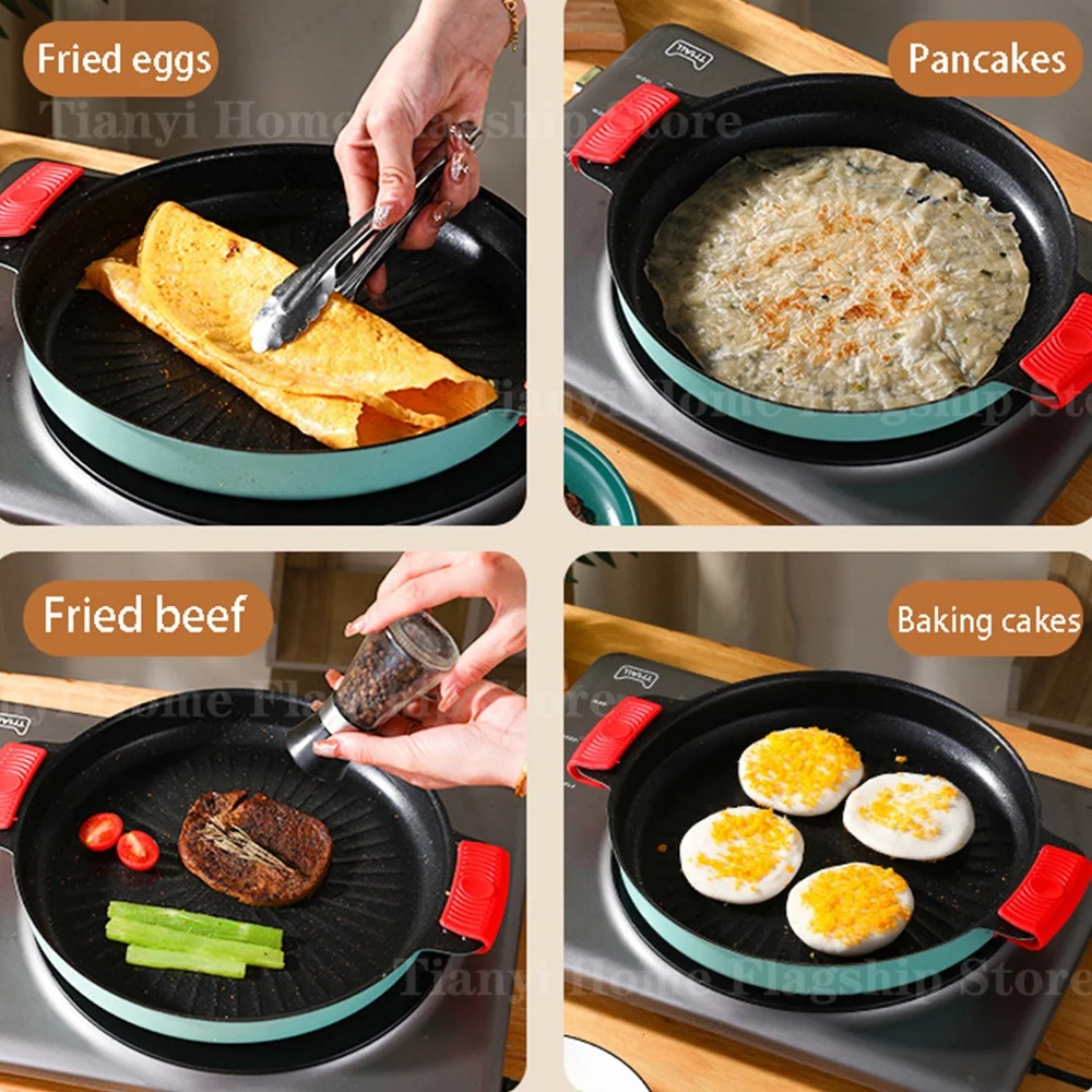 Poêle à griller ronde antiadhésive pour barbecue coréen, idéale pour la maison, les voyages et le camping, ainsi que pour d'autres usages en cuisine (wok, accessoires).