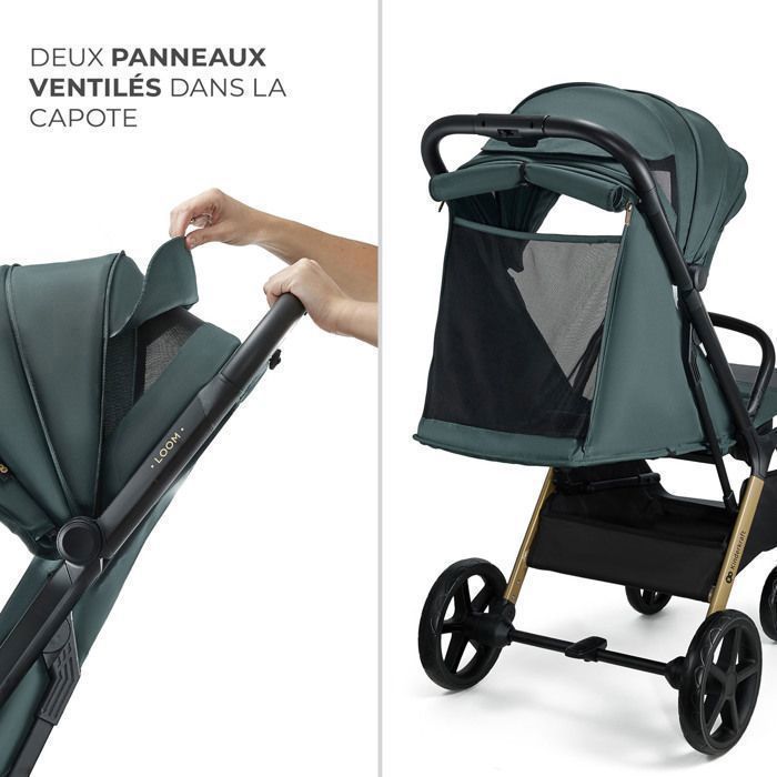 Poussette Légère Kinderkraft LOOM, Poussette Compacte 0-22 kg, Pliage Automatique, Grandes Roues Anti-crevaison, Vert