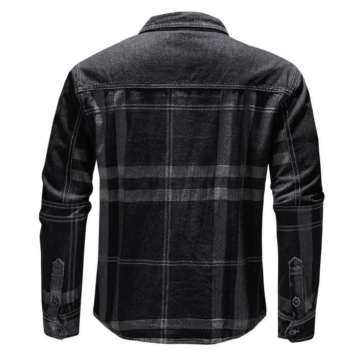 Camisa vaquera para hombre, manga larga, dos bolsillos en el pecho, estampado a cuadros.