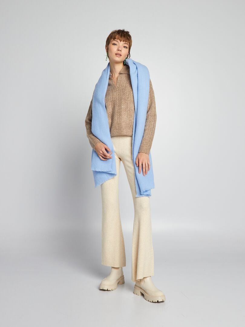 Kabelgebreide V-hals trui - BEIGE