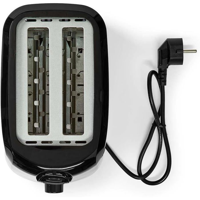 Grille-pain compact - TRAHOO - 2 fentes - Réglage toast x6 - Plateau ramasse-miettes - Noir - 35x26x17 cm - 700 Watts