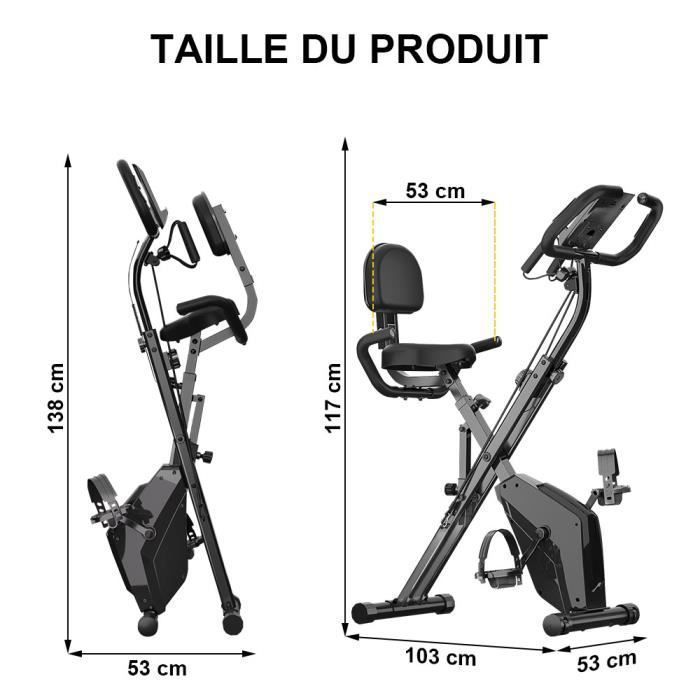 3 en 1 Vélo d'appartement Pliable - 8 Niveaux de Résistance Réglables - Volant d'Inertie 2,5KG - Écran LCD - Siège Réglable