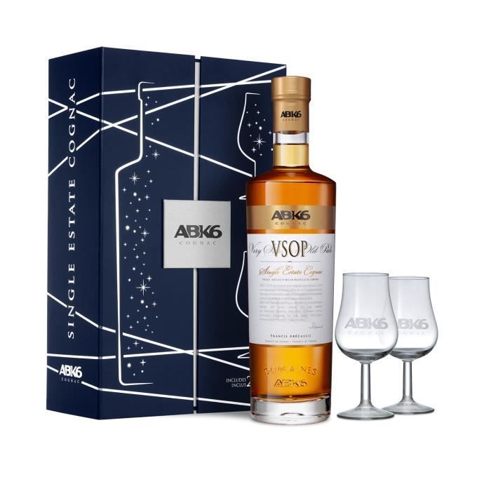 ABK6 Cognac VSOP – 70-cl-Flasche, 40 % Vol., Geschenkbox mit 2 Gläsern