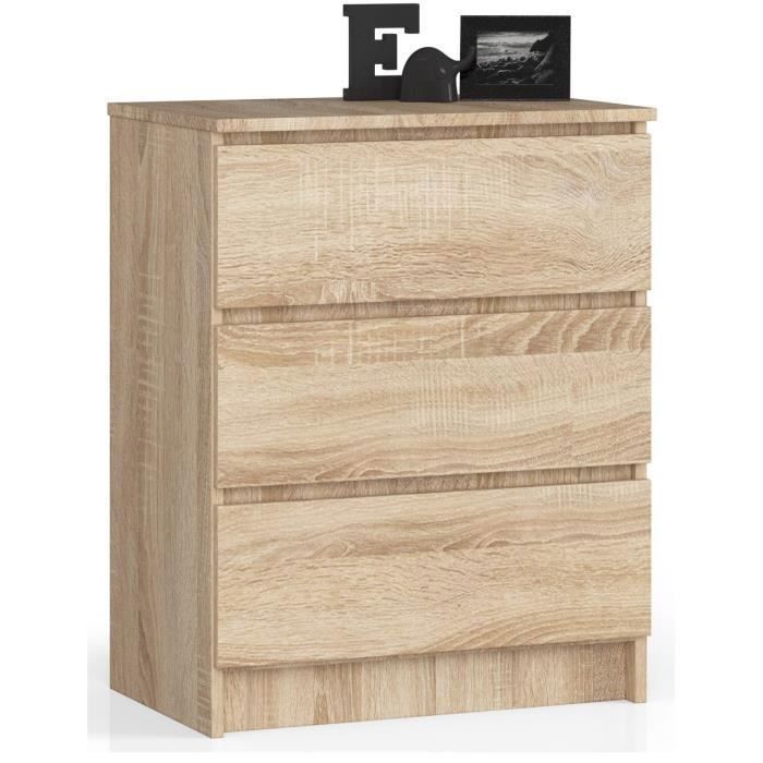 AKORD K60 Chest of Drawers, Sonoma Oak, 60 cm, 3 Drawers, Sonoma Oak Front, 60x40x77 cm