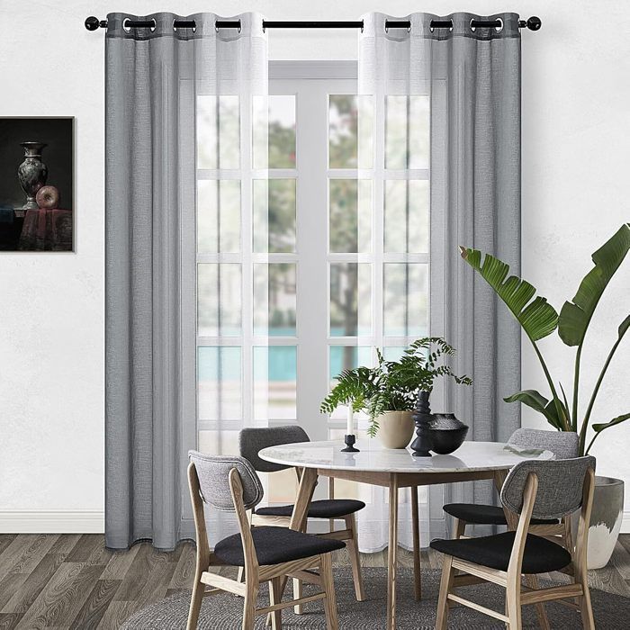 Cortinas curtas transparentes Topfinel para janelas de sala de estar, 140x160cm, cinza e branco, conjunto de 2, decoração para quarto infantil de meninas.