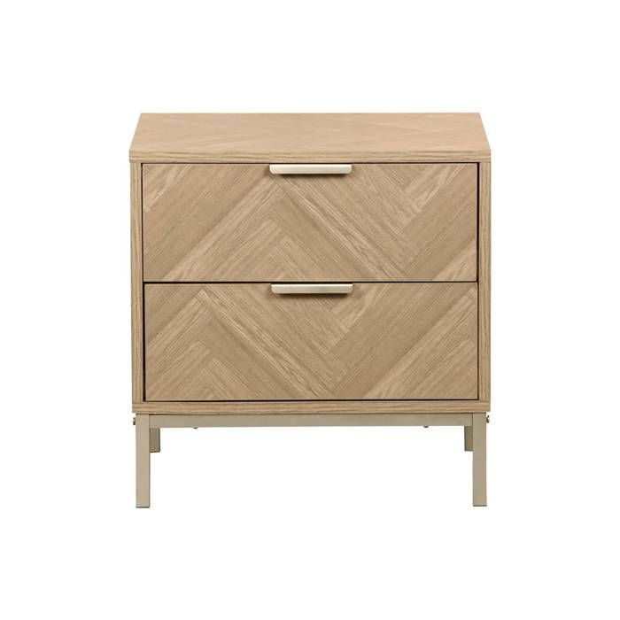 Table de chevet effet bois décor chevrons 2 tiroirs BUDAPEST
