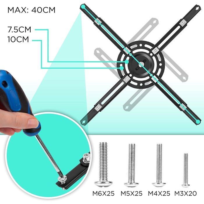 Duronic PB03XB Ceiling Projector Mount, 360° Rotating, 30° Tilting, 20° Swivel, 13.6 kg Maximum Load, Ideal for