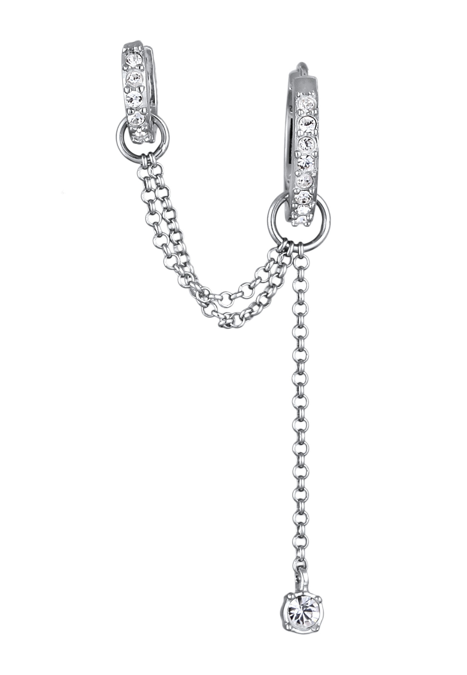 Elli Elli Créoles avec Pierre Femmes Chaîne Cristaux de verre Blancs Argent Sterling 925 Fête / Nouvel An