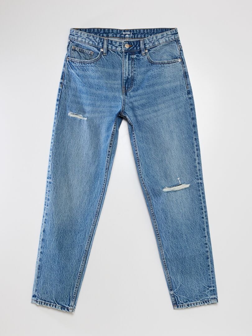 Calça jeans destroyed de modelagem relaxada - AZUL