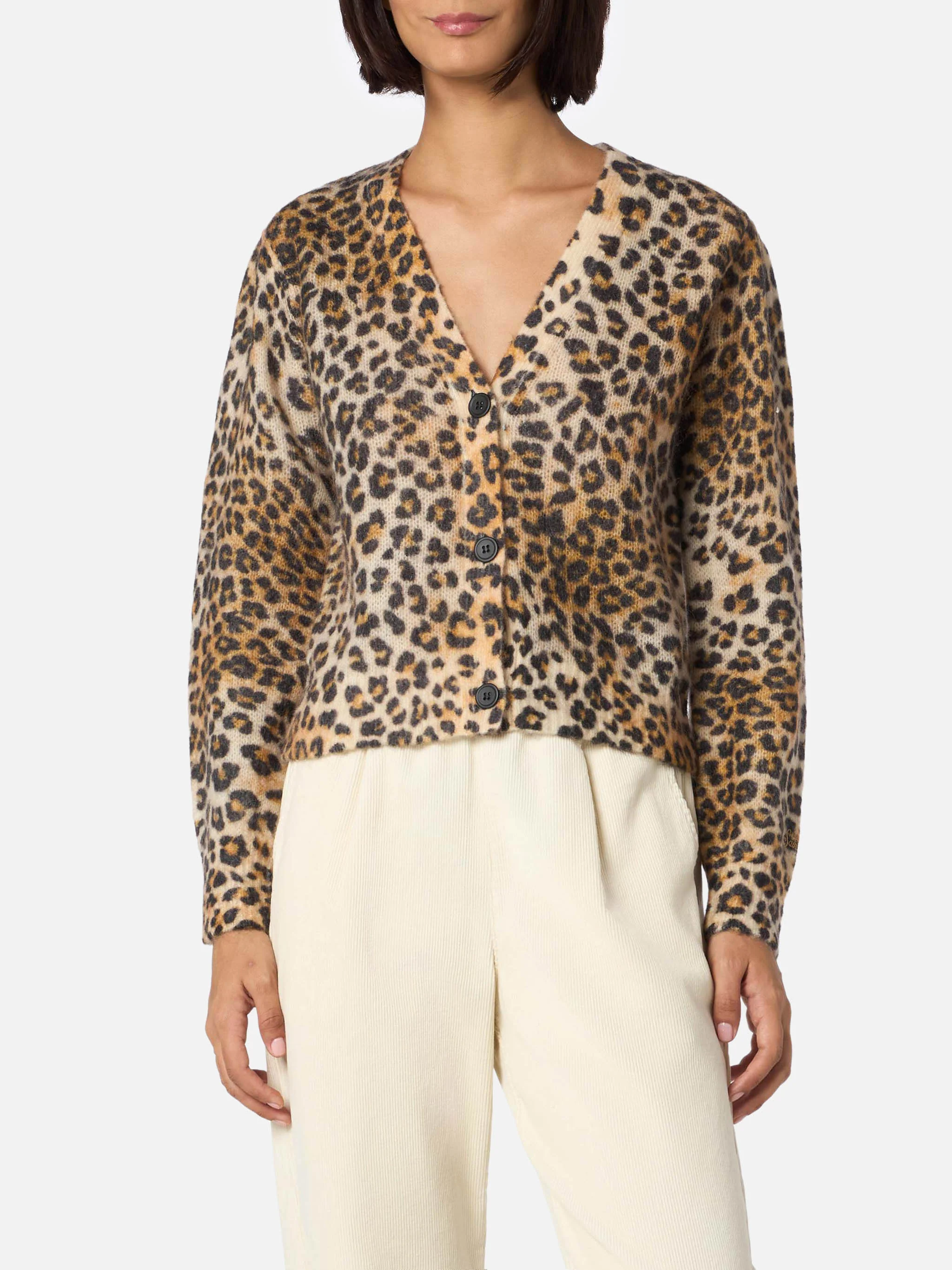 Lyza damesvest met zandkleurige luipaardprint
