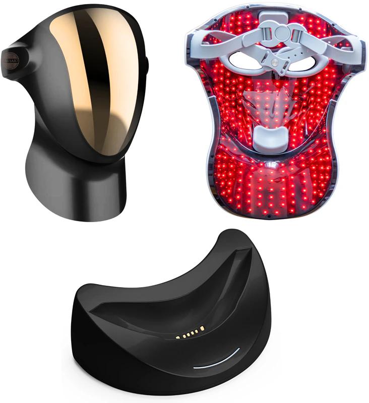 Conjunto exclusivo PALSAR7: Máscara LED profissional e ferro galvânico a um ótimo preço (Preto/Dourado).