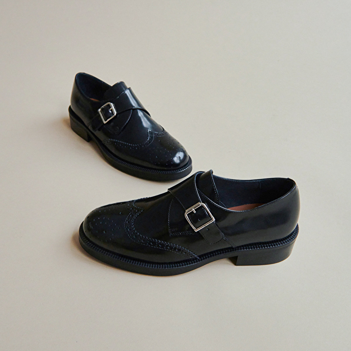 Derbies à boucles  en cuir glacé noir