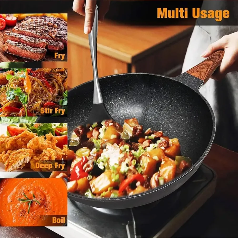 Poêle à frire antiadhésive de 32 cm, poêle profonde, compatible avec les plaques à induction et à gaz, poêle universelle, casserole, ustensiles de cuisine.