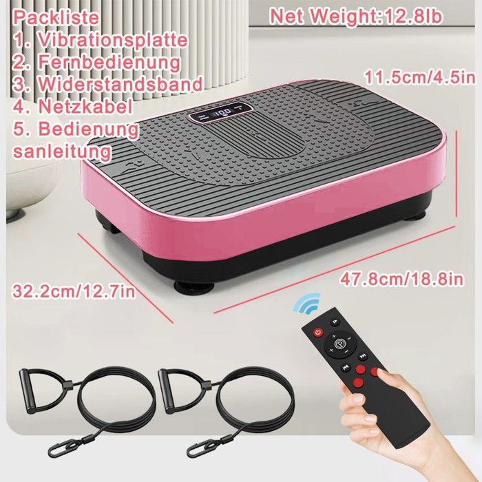 Pink Bluetooth Vibrerende Fitnessplatform - Komplet Hjemmetræning 47,8x32,2x11,5cm - Vibrerende Plade med Musik