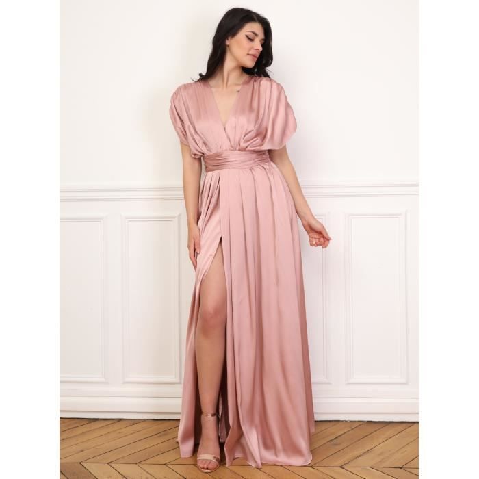 Vestido cruzado de satén con fruncido