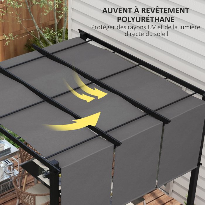 Outsunny - Pergola - Acier - 297x297x238cm - Gris foncé