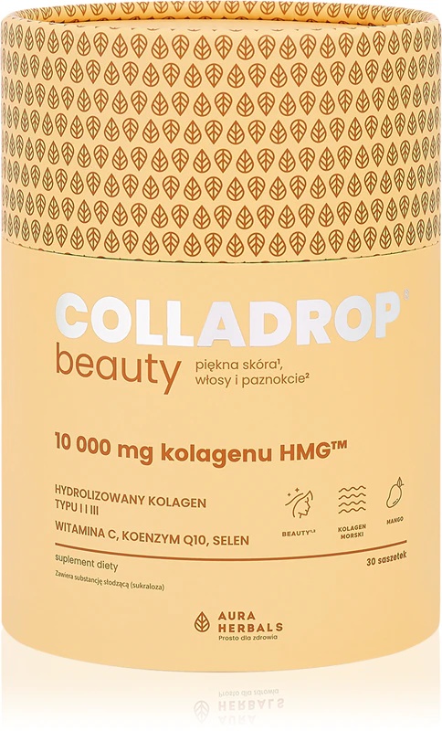 „Aura Herbals Colladrop Beauty“ kolagenas HMG 10 000 mg maisto papildas – jūrinis kolagenas tobulai odai, plaukams ir nagams