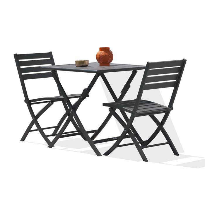 Ensemble repas de jardin 2 places en aluminium  - Gris anthracite