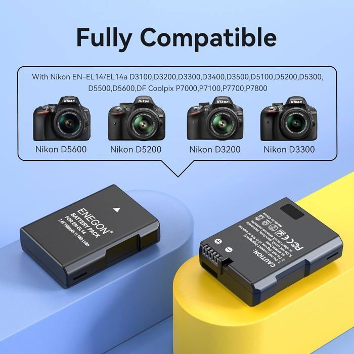 2X EN-EL14 Rechargeable Li-ION Batteries for Nikon EN-EL14/EL14A Digital Cameras D5600 D5100 D5200 D5300 D5500 D3100 D3200