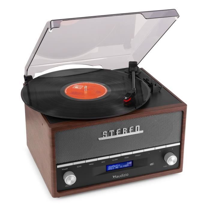 Tocadiscos Audizio Frisco con Bluetooth y radio DAB+ integrada (marrón).