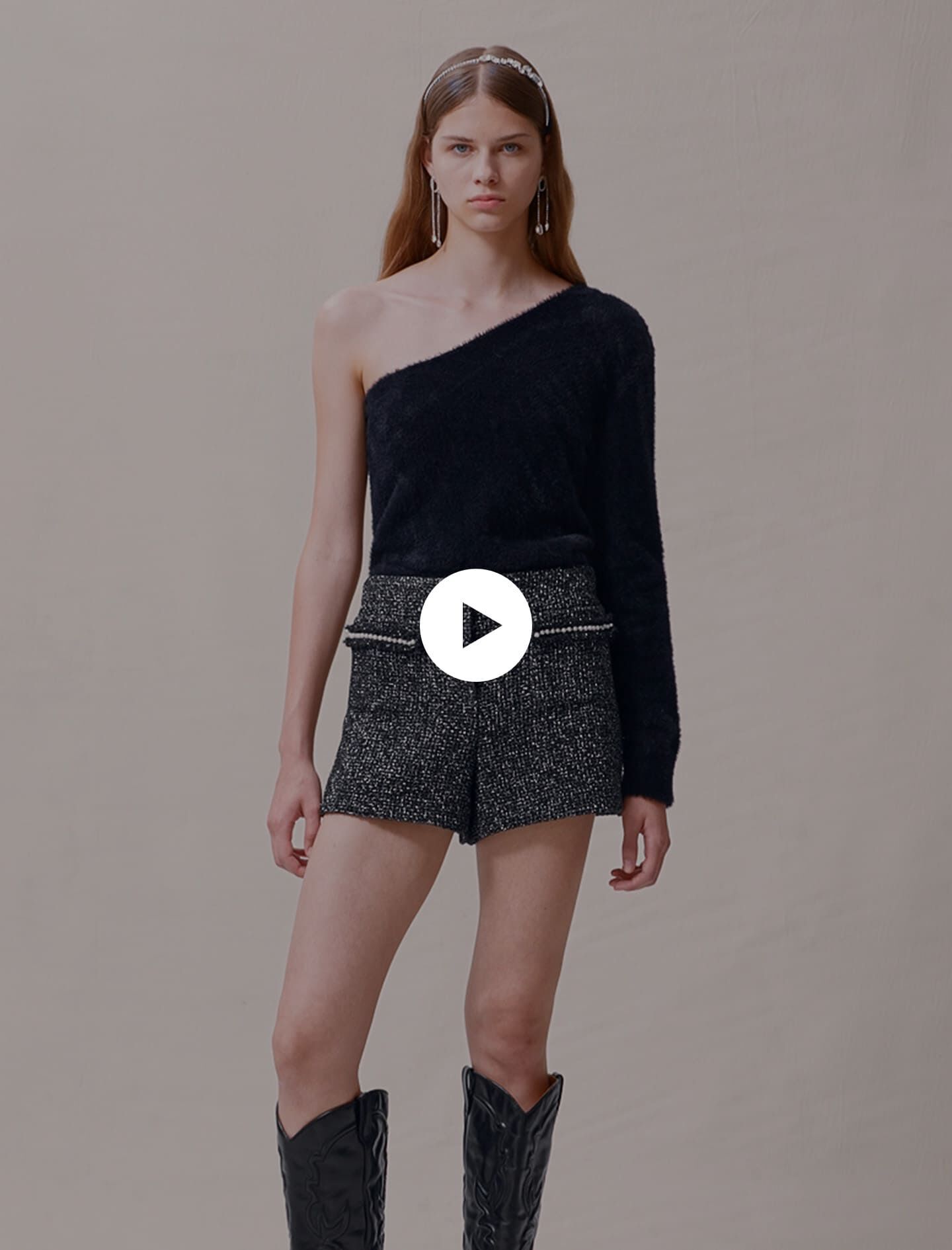 Pantaloni din tweed cu paiete - Negru/Argintiu