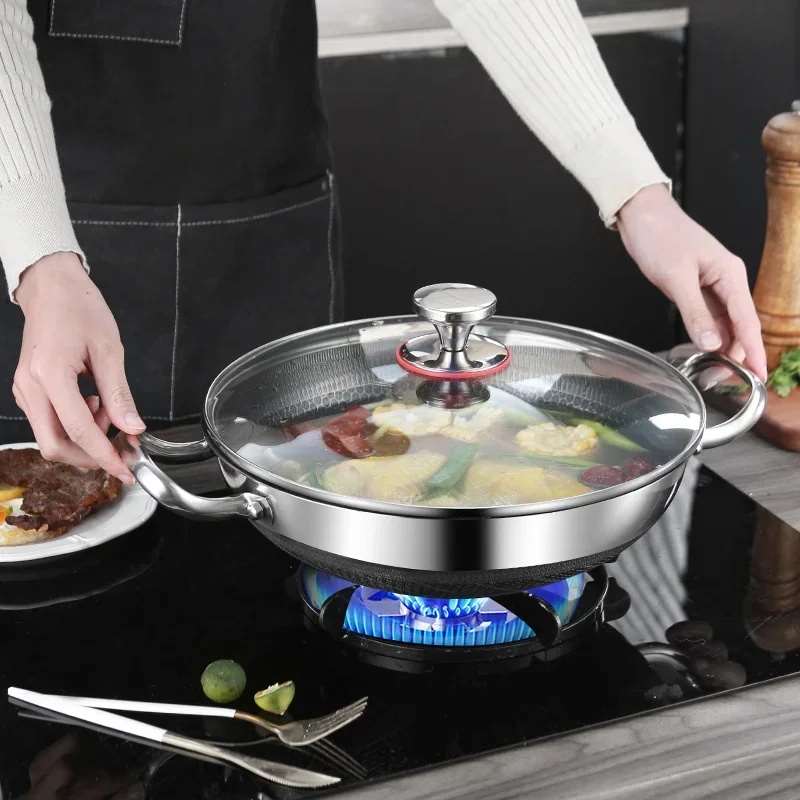 Poêle à frire de 32 cm en acier inoxydable 304 de qualité alimentaire, antiadhésive, à fond alvéolé, compatible avec les plaques à induction, les cuisinières à gaz et les woks.