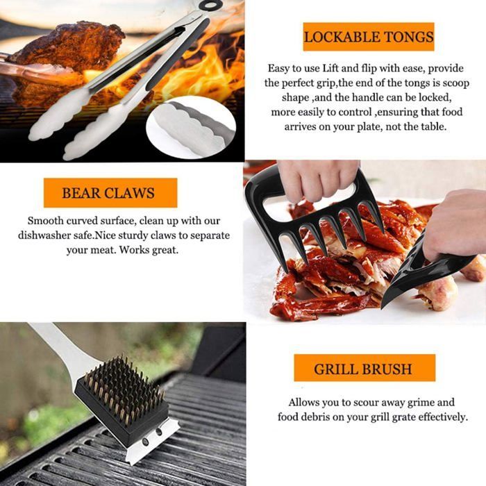 Kit Accessoires Barbecue,21PC Ustensiles Barbecue INOX,Cadeau pour Homme Papa,Professionnels Kit BBQ Ustensile,Outils Barbecue