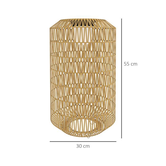 Lampada da terra solare per esterni Outsunny in resina intrecciata - ricaricabile - con sensore di luce - stile boho - 55 cm - gialla