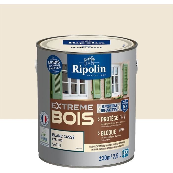 Pintura para madera Extreme - Blanco roto RAL 1013 Satinado - RIPOLIN - 2,5 L
