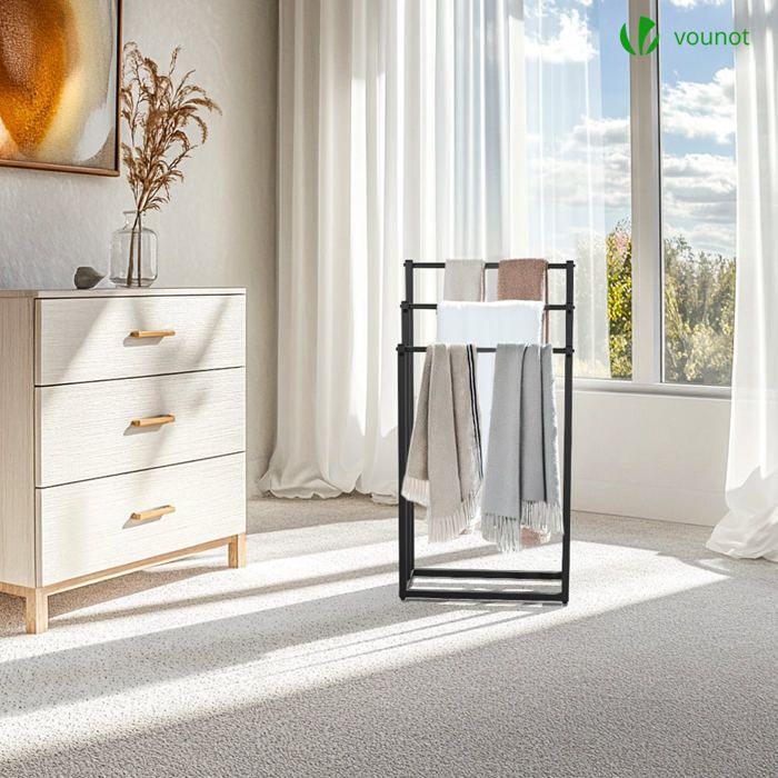 Toallero independiente VOUNOT® - Soporte de 3 niveles - Metal - Negro