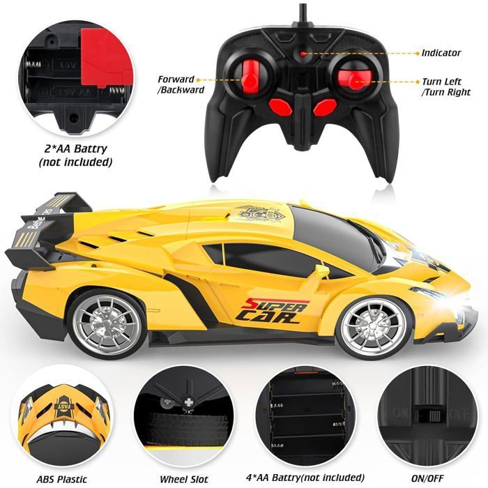 Voiture Télécommandée,1:18 Voiture De Course Cadeau Pour Enfants 3 4 5 6 7 8 Ans,Véhicule Téléguidée Radiocommandé Avec Led Lumièr