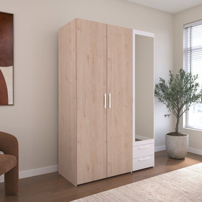 Armoire VARIA - Panneaux de particules revêtu papier - Décor chêne et blanc - 3 portes - L 120,3 x P 5,7 x H 185 cm