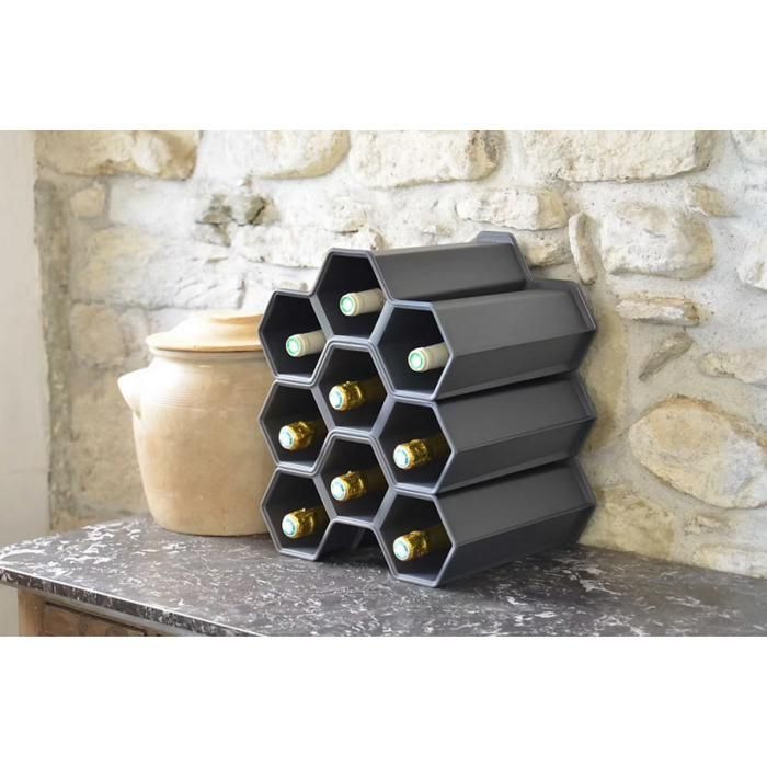 Range-bouteilles empilable - DECONATION - Lot de 5 - 15 bouteilles - Plastique recyclé - Gris anthracite