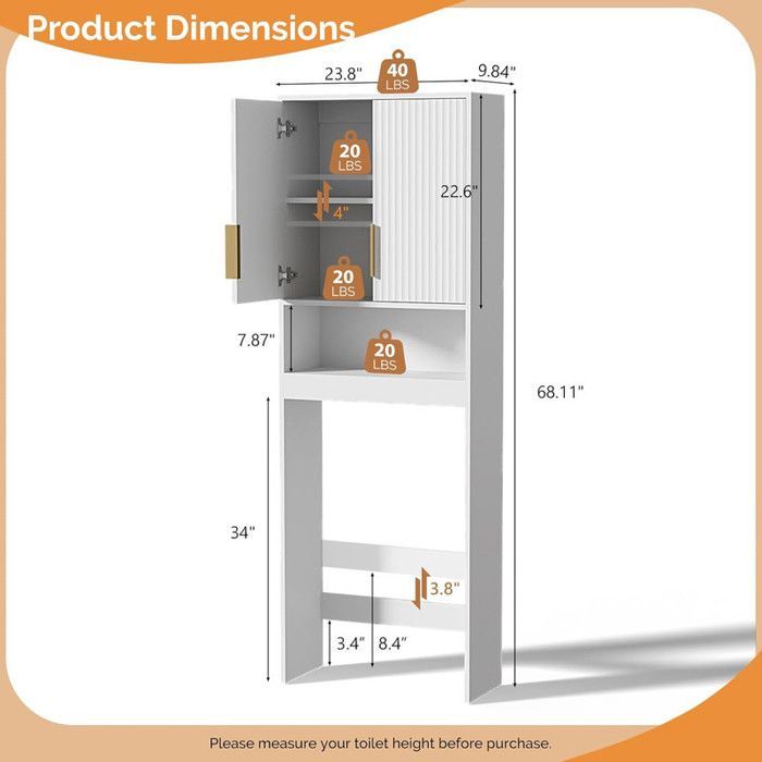 Armario para lavadora ALIGHTUP - Armario de almacenamiento para baño/lavadero - 60,5 x 25 x 173 cm - Blanco