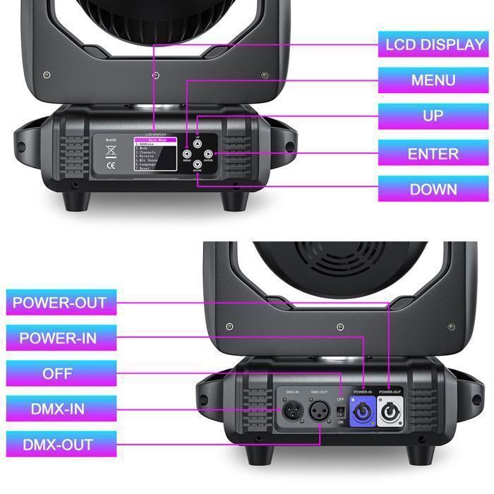 UKing DJ Moving Head LED RGBW DMX512 - Luce da palcoscenico 19x20W con zoom, wash e schermo LCD - Confezione da 2 luci per DJ con flight case