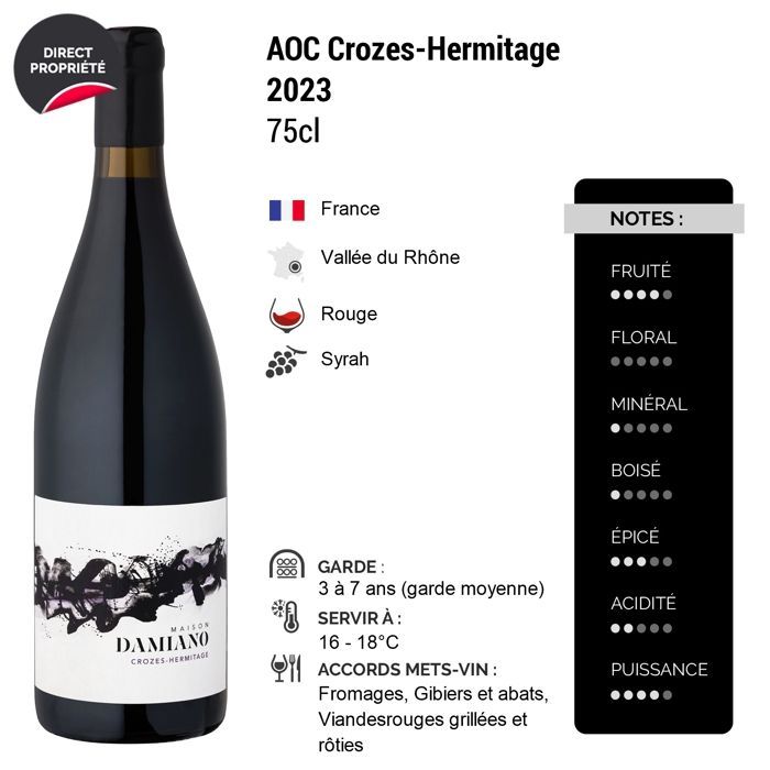 Maison Damiano Crozes-Hermitage 2023 - Rode wijn uit de Rhônevallei (6x75cl)