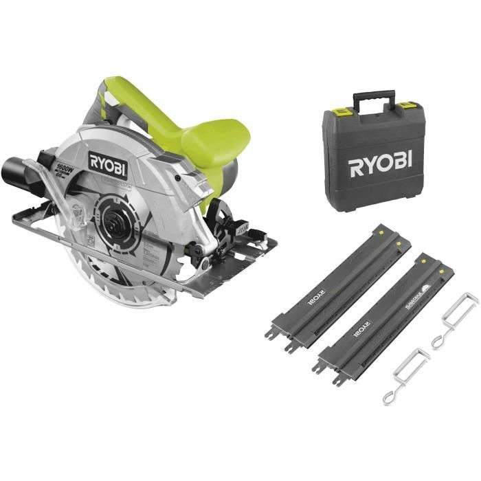 RYOBI - Scie circulaire 1600 W - 190 x 16 mm - 66 mm à 90° - laser - Livré en coffret, lame 24 dents & rail de guidage - RCS1600-KSR