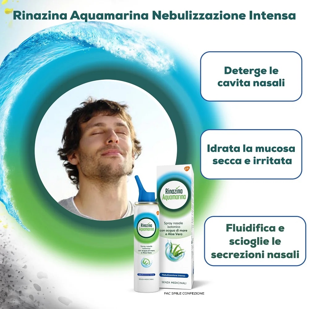 RINAZINA Rinazina Aquamarina Intense isotonische neusspray 100 ml met aloë vera