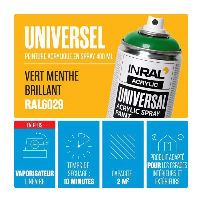 INRAL RAL6029 Gloss Mint Green Acrylic Spray Paint – Quick Drying, Durable Indoor/Outdoor Protection – 400 ml
