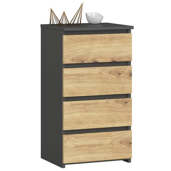 Cassettiera AKORD CL4 grigio grafite, 40 cm, 4 cassetti, frontale in rovere artigianale, 40x35x74 cm