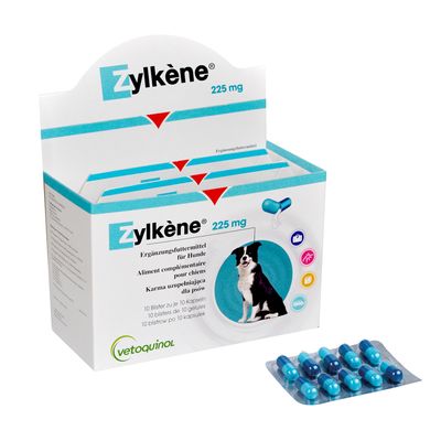 Cápsulas de Zylkene 225 mg para perros medianos de 10 a 30 kg.