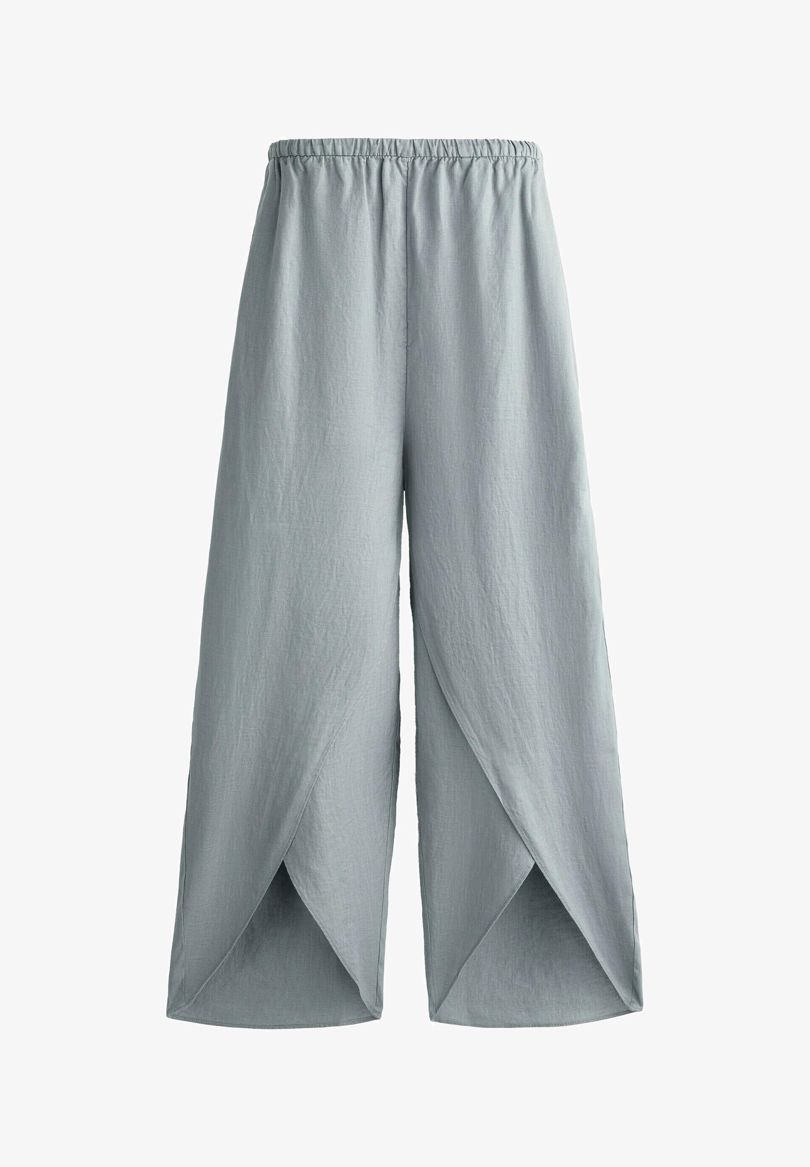 Pantaloni OYSHO in lino con spacchi arrotondati - blu grigio
