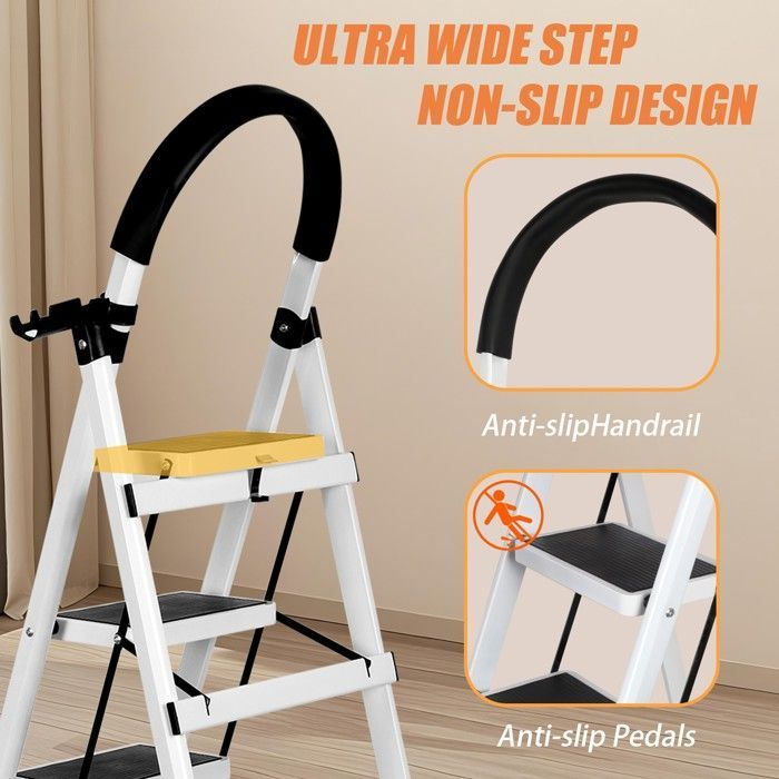 Escalera plegable de aluminio 2 en 1 - MIPAN - Escalera multifuncional - 4 peldaños - 133*74*39cm - Blanca