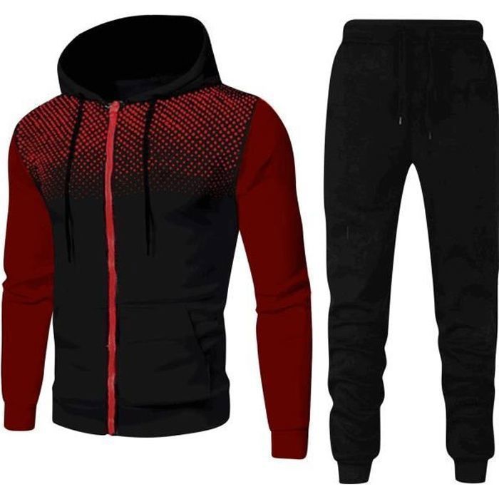 Conjunto deportivo de manga larga para hombre 2021, ropa casual para correr, sudadera con capucha y pantalón rojo.