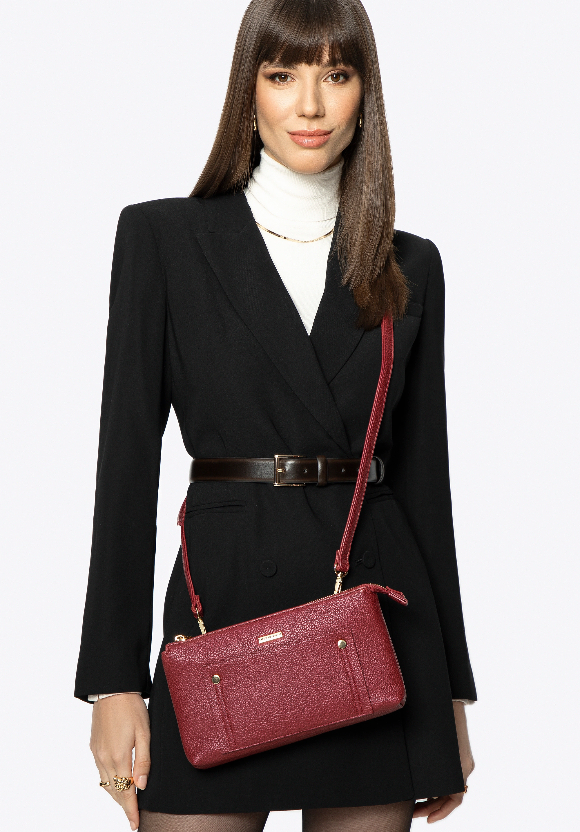Damska crossbody dwukomorowa z kieszonką czerwona
