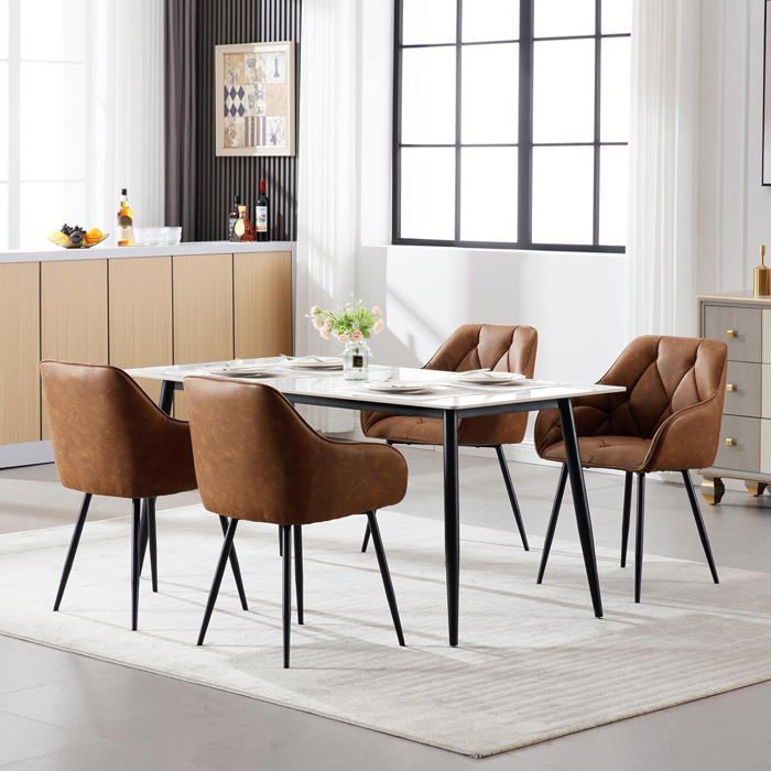 WOLTU Set of 6 Dining Chairs, Upholstered Kitchen Chairs in Vintage Faux Leather, Metal Legs, Brown W0ATT0144-6