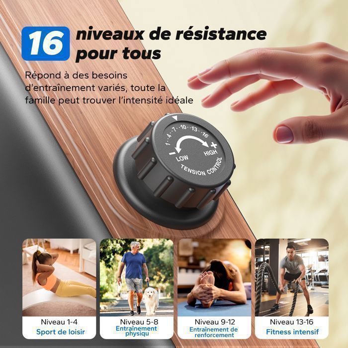 Rameur magnétique pliable – MERACH – Ecran LED – Compatible APP – 16 niveaux de résistance – Robuste et stable – Noir