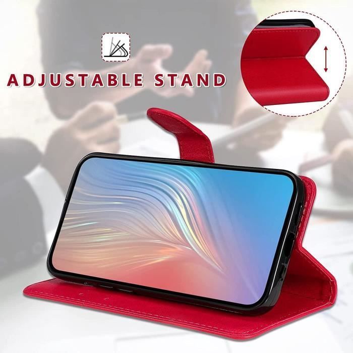 YIOU Schutzhülle – für OPPO Reno 8 5G – Rot – Lederoptik – Brieftaschen-Design