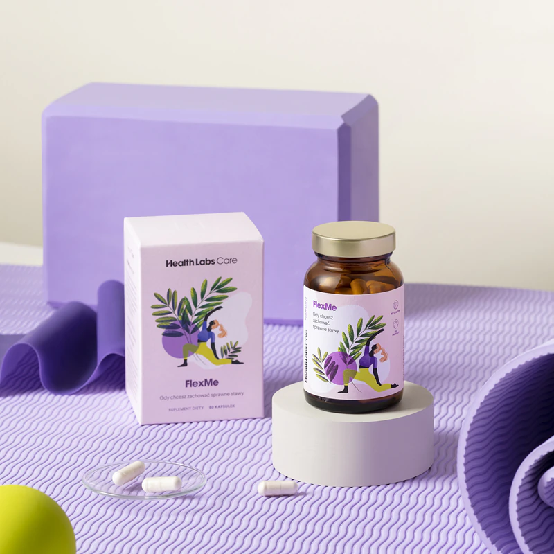 Cápsulas de suplemento alimentar Health Labs Care FlexMe para auxiliar na saúde das articulações.